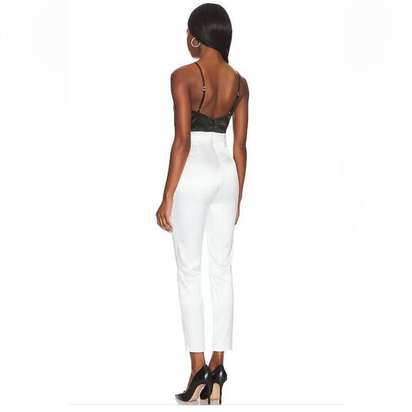 NBD Quenby Jumpsuit Black & Ivory satin bow accent one piece party Revolve L - Picture 3 of 13